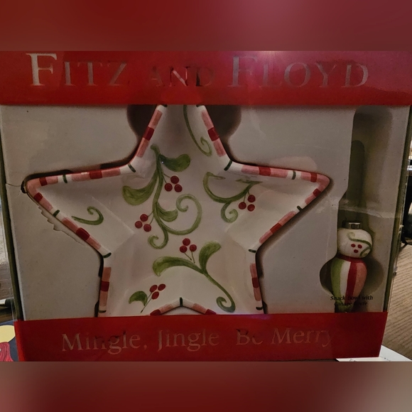 Fitz & Floyd Mingle Jingle Be Merry Snack Bowl W Canape Knife Holiday Dish 2006 - Picture 5 of 5